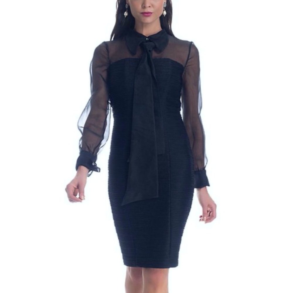 Black & White Nue Shani Tie Sheath Dress Cocktail